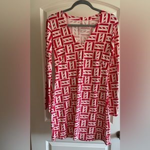 Mahi Gold Geometric Pattern Dress Red White Small